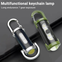 Camp Mini Keychain Flashlight COB Keychain Work Light Outdoor Flashlights 7 Light Modes Multi Functi