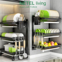 NETEL Wall Shelf Organizer Storage Shelf ,Kitchen Dish Rack Hanging Drying , 2/3 Tier Bowl Holder with Drain Tray