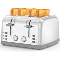 Toaster 4 Slice,Retro Stainless Steel Toater with 7 Shade Settings,Best Prime Toaster for Waffles, 4 Slice Toaster with 3 Mode