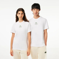 【LACOSTE】中性-鱷魚LOGO印花棉質短袖T恤(白色)
