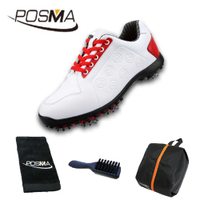 高爾夫球鞋 女士防水鞋子 軟超纖材質 活動鞋釘秀氣女鞋 GSH109 白 紅 配POSMA鞋包 2合1清潔刷 毛巾