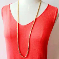 Gold Tone Seed Beads Long Chain Necklace for Women Gold Tone Beads Necklace