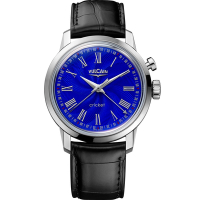 VULCAIN 窩路堅 總統系列藍色大明火琺瑯鬧鈴限量腕錶-100153F38.BAL201