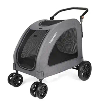 Pet Jogger Wagon Large Dogs Up to 120 lbs Adjustable Handle Folding Design Shock Absorbing Wheels Breathable Mesh Panel Safety