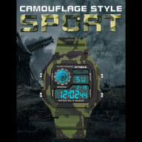 SYNOKE Watches Men Sport Digital G Style Shock Camouflage Military Green Alarm Date Chronograph Multifunction Boys Wristwatch