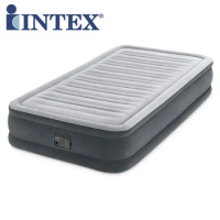 Intex 67766 Stripe Flocking Deluxe Grey &amp; White Twin Dura-Beam Series Mid Rise Airbed with Bip