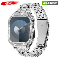 Stainless Steel Diamond Case for Apple Watch Band 41mm 40mm Women Bracelet Metal Strap for Iwatch 9 8 7 6 SE 5 4 Luxury Mod Kit