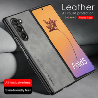Samsun Z Fold 5 Case Sheepskin Leather Soft TPU Frame Cover For Samsung Galaxy Z Fold 5 Fold5 zFold 5 Camera Protection Fundas