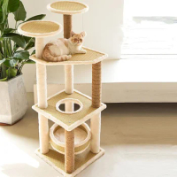 Multi-layer Wooden Tree House Big Size Cat Bed Cat Condos With Sisal Rope Scratching Post Pet Cat Kitten Climbing Frame