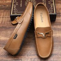 Boat Shoes 38-46 Flat Shoes Breathable Slip-On Shoes Daily Fashion Classics Man Loafers Casual Leather Shoes