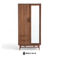 Almari Pakaian Kayu Jati / Lemari Laci Minimalis / Almari Pintu Sleding Kombinasi Kaca | SIMONI