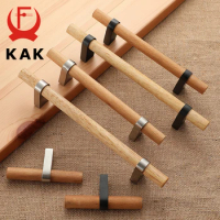 KAK Solid Wooden Kitchen Handles for Cabinets Wood Furniture Handles Black Cupboard Door Pulls Drawer Knobs Furniture Hardware