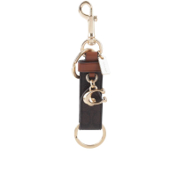【COACH】轉釦設計帆布及小牛皮吊飾/鑰匙圈(棕色/紅棕木色)