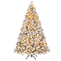6ft Pre-Lit Premium Snow Flocked Christmas Tree with 300 Lights, White