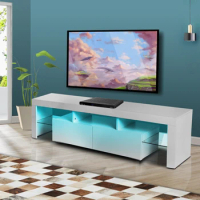 63 in LED TV Cabinet TV Stands Entertainment Center for Gaming with 16 Colors Change Lighting TV Console for Living Room White