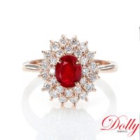 【DOLLY】1克拉 18K金GRS無燒緬甸紅寶石玫瑰金鑽石戒指(008)