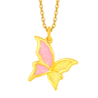 Pure 999 24K Yellow Gold Pendant 3D Butterfly Necklace Pendant