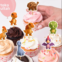 10pcs Topper Dino / Dinosaurus untuk Hiasan / Dekorasi Kue / Cake / Cupcake Anak Berbahan Kertas Glo