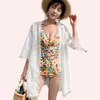 【TING BRA 婷姐內衣】五分袖壓花雪紡長版開衫防曬外罩罩衫(外罩 罩衫 泳衣罩衫)