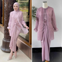 JEMMA Gamis Pesta Kondangan Setelan Pakaian Outer Organza Maxmara  Mix Payet Mutiara Satin Silk Prem