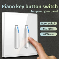 White Wall Lamp Tempered Glass International Switch Self-Reset Led Indicator Light Piano Keys Wall Lamp Panel 1-4gang 1/2 Way
