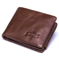 Genuine Crazy Horse Leather Men Wallets Vintage Trifold Wallet Zip Coin Pocket Purse Wallet for Mens Carteira Masculina Purse