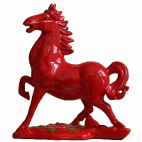 陶瓷馬擺件紅色辦公室客廳裝飾品財風水唐三彩大紅馬工藝品禮品