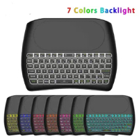 100pcs Backlight D8 Pro i8 English 2.4GHz Wireless Mini Keyboard Air Mouse Touchpad 7 color backlit for Android TV BOX
