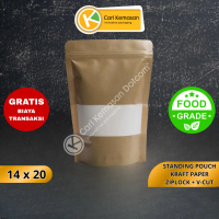 ISI 100 Standing Pouch Kraft Paper Window Ziplock Greaseproof – Kemasan Premium 155 Micron