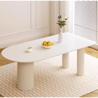 法式小戶型奶油風岩板餐桌(白色)(尺寸:120*70*75CM)