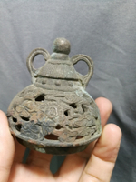 日本回流銅器老物件香爐蓋子香薰爐雙耳鳳紋香爐蓋子，文玩收藏品