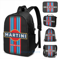 Funny Graphic print Martini Racing Retro Vintage USB Charge Backpack men School bags Women bag Travel laptop bag