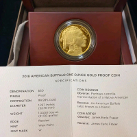 koin emas american buffalo one ounce gold proof berat 1 oz ( 31,1 gram ) fine AU 9999 tahun 2018 inc