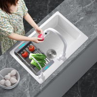 石英石水槽廚房洗碗槽水池家用洗菜盆白色臺上臺下嵌入式輕奢