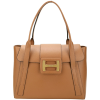 HOGAN H-Bag H徽標荔紋牛皮肩背托特包(棕色)