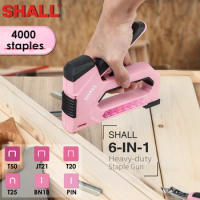 SHALL Pink Upholstery Stapler Nail Gun 6-in-1 Heavy Duty Staple Gun with 4000Pcs Staples for Wood Crafts Fabric Decoration DIY