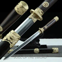 Exquisite Brass Damascus Folded Steel Chinese KUNGFU Short Sword Han Dynasty Jian -