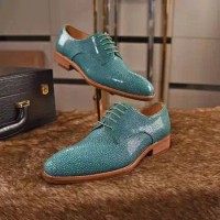 Genuine Stingray fish skin men business official shoe with cow skin shoe sole and lining yellow 2021 new shoes best quality
