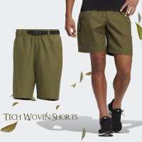 adidas 短褲 Tech Woven 軍綠 男款 運動 訓練 機能 膝上 工作褲 腰帶 HE9935
