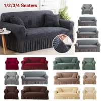Plaid Seersucker Skirt Elastic Stretch Sofa Cover for Living Room 1 2 3 4 Seat Armchair Cover L Shape Couch Covers for Sofa
