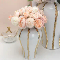 Ceramic Vase Chinese Style Porcelain Ginger Jar Temple Jar Vase with Lid for Office Floral Arrangement Desk Weddings Livingroom