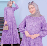 Maxi Dress Wanita Muslim Brokat Model Casual Kekinian 2023-Alila Termurah