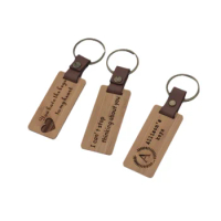 20Packs Wooden Keychain Rectangle Blanks Leather Keychain Blank