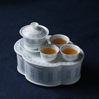 潮汕海棠茶船旅行茶具復古麥穗花釉下彩存水小茶盤陶瓷便攜辦公