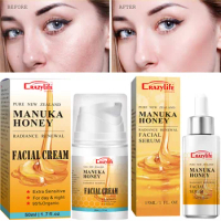Manuka Honey Skin Care 2pcs Set Shrink Pores Moisturizing Whitening Face Serum Smoothing Plumping Brightening Cream Anti wrinkle