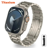 Titanium Watch Band For Apple Watch Ultra 49mm Luxury Link Bracelet For iWatch Series 9 8 7 45mm 6 5 4 SE 44 42mm Men Metal Band