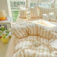 [พร้อมส่ง] Ready Stock Mattress Cover with Striped Lines, 100% Cotton + 2 Pillows, Ins Style Bedding
