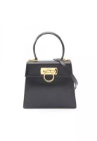 Salvatore Ferragamo Pre-Loved Salvatore Ferragamo Gancini Handbag leather black 2WAY