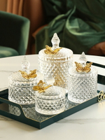BSD輕奢玻璃糖果罐帶蓋可愛創意精致儲物罐裝飾品收納盒擺件器皿