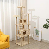 Cat Tree House Condos Multi-layer Wooden Cat Tower With Sisal Rope Cat Scratching Posts